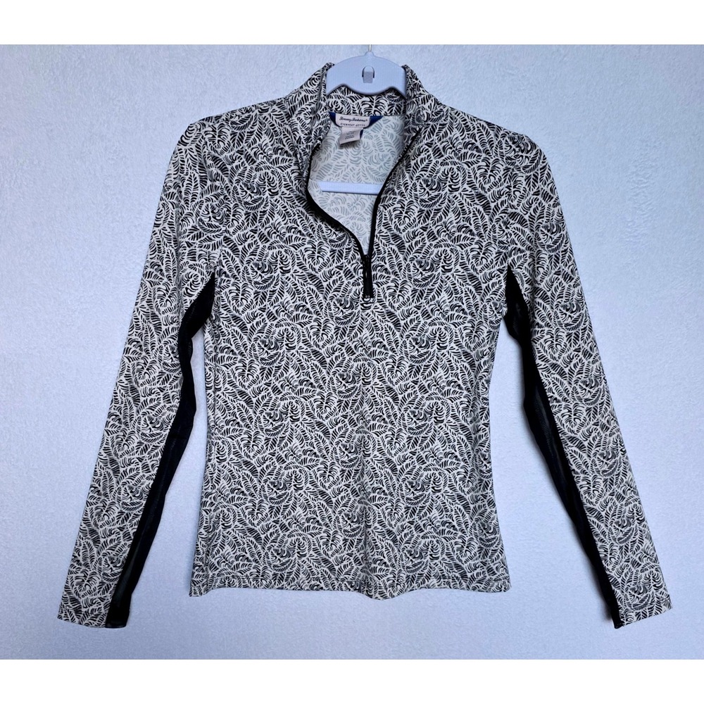 Tommy Bahama Active Pullover Womens XS Black White Palm Leaf Zip Mesh Excellent